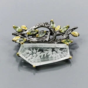 Brosche grüner Amethyst 13 kt + Silber 925 Sterling NB16076 - Bild 1 von 3