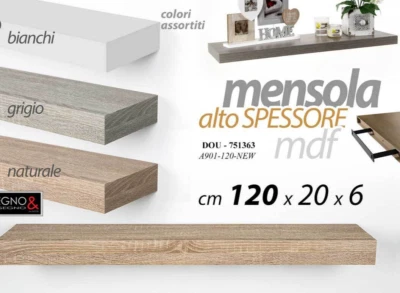 MENSOLA DA PARETE ALTO SPESSORE MODERNA LEGNO CLASSICO COLOR ASS 120*20*h6CM - Immagine 1 di 4