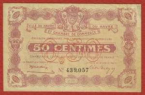 VILLE ET CHAMBRE COMMERCE DU HAVRE 15. 1. 1920 50 CENTIMES JP#68-20 CH XF - Bild 1 von 2