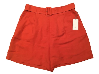 Pantalones Cortos Informales A New Day Para Mujer Naranja Tiro Alto Mezcla de Lino con Cinturón Talla Mediana Foto 1 de 4