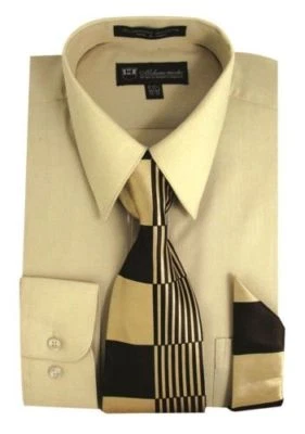 Conjunto de camisa de vestir para hombre con corbata y pañuelo a juego 8 colores talla 15~20 #21 Foto 1 de 2