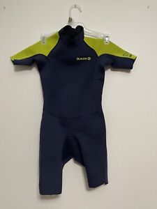 OLAIAN Lime Green/navy Neoprene 1.5MM SHORTY WETSUIT Surf Kid Sz 8yrs old