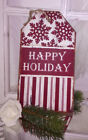Wooden Sign Picture Christmas Happy Holiday 27x15cm Shabby Vintage