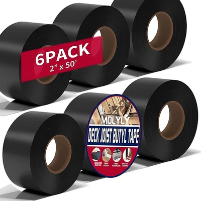 SIKEDEPRO (x6) Butyl Deck Joist Tape 2" x 50' Joist Tape for Roofs Patios Windows Garden