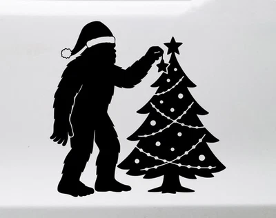 Calcomanía de vinilo Bigfoot Santa Hat | Pegatina Sasquatch árbol de Navidad | Coche de vacaciones A Foto 1 de 4