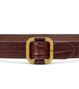 Ralph Lauren cintura in pelle con scivolo goffrato Medium Dark Mahoney - Foto 1 di 2