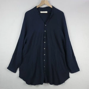 We The Free Summer Daydream Tunic Top Womens Large Navy Cotton Gauzy Pockets - Picture 1 of 13