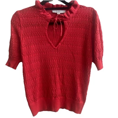 Suéter Loft Para Mujer Ligero Estampado Coral Manga Corta con Volantes Cuello Alto M Foto 1 de 4