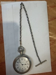 Waltham Vanguard 23J Railroad Taschenuhr Antik 18er Jahre mit Silber Uhrenkette. - Bild 1 von 7