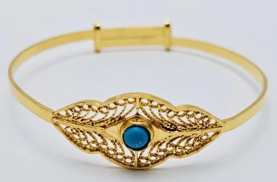 Unique 21K Karat Solid Yellow Gold Resizable Filigree Turquoise Bangle Bracelet - Image 1 of 4