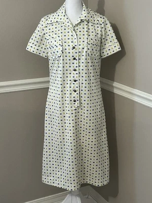 Vintage 60's David Crystal Mod Shift Dress White Blue Yellow Size M *Read Below* - Image 1 of 4