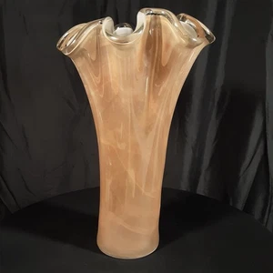 Beautiful 16" Murano Italian Glass Yellow Gold Ruffle Ribbon Vase Hand Blown - Picture 1 of 6