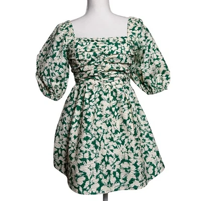 FRNCH PARIS Floral Print Square Neck Puff Sleeve Smocked Waist Mini Dress XS - Image 1 of 4