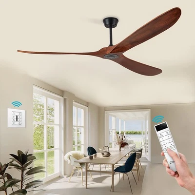 60'' Walnut Ceiling Fan with 3 Wood Blades 6 Speeds Smart Timing Reversible D... - Image 1 of 4