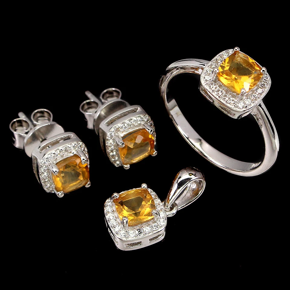 Set In Argento Sterling 925 Con Citrino Naturale 5Mm Gioielli - Immagine 1 di 4