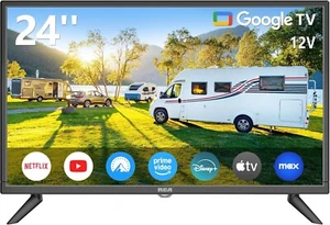 24" Smart TV with Google TV – 12V LED, Screen Mirroring, Bluetooth, USB, Perfect - Picture 1 of 8
