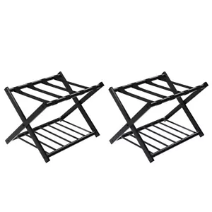 Set of 2 Folding Metal Luggage Rack Suitcase Shoe Holder Hotel Guestroom w/Shelf - Picture 1 of 12