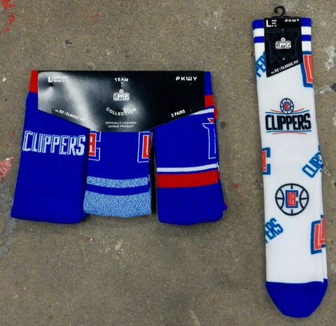 4 Pack NBA LA Clippers Logo Socks Crew Blue Red Baseline Panel White Los Angeles Cover