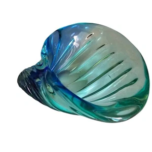 Barbini Murano Italian Art Glass Seashell Sculpture Blue Green Teal Bowl - Picture 1 of 9