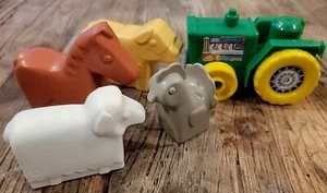 Mega Bloks Vintage Lot 5 1996 White Sheep Horse Chicken Cow Tractor 2,25" RARE  - Bild 1 von 8