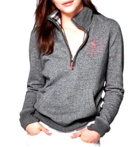 ABERCROMBIE & FITCH Youth (L) Gray/Pink Trim Pullover w/ Plaid Collar Sweatshirt - Picture 1 of 9