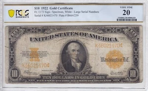 1922 $10 Gold Certificate Note FR#1173 PCGS Banknote VF 20 Stained K46021470 - Picture 1 of 2