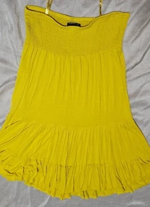 Lane Bryant Yellow Mini Tube Summer Dress Skirt Ruffled Hem Shirred Bodice 14/16 - Picture 1 of 11