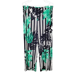 NWT CHICO'S Traveler Palazzo Pants 3 XL Blue Green Pull On Wide Leg Stripe Palms - Picture 1 of 10