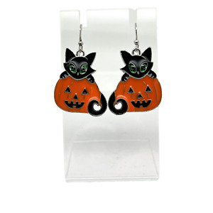 Halloween Gothic Cosplay hängende Ohrringe schwarze Katze auf einer Jack-o-Laterne Design