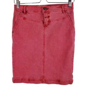Anthropologie Holding Horses Denim Red Pencil Mini Skirt New Size 25 - Picture 1 of 8