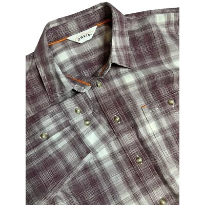 Camisa de secado rápido Orvis para mujer mediana púrpura a cuadros con botones manga larga Foto 1 de 4