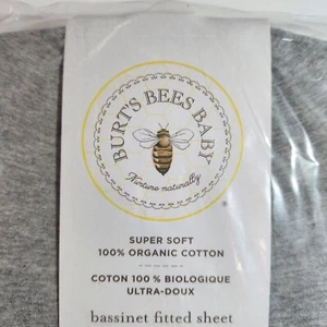 NIP Burt's Bees Bassinet Fitted Sheet Organic Cotton Gray Unisex - Picture 1 of 5
