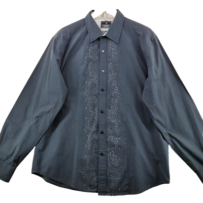 Marc Ecko Men's Size XL Solid Black Perforated Flip Cuffs Casual Shirt - Image 1 of 4