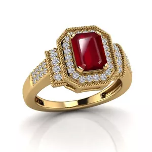 1.81 Ct Lab Created Pink Ruby & Real Diamond Solitaire Engagement Ring 10K Gold - Picture 1 of 7