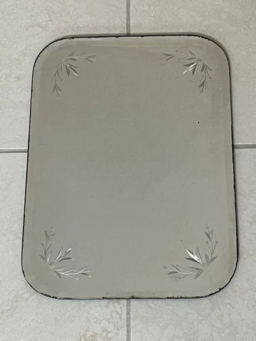 Mirror, etching In Corners, Art Deco 14” X 10” Felt backing Cover