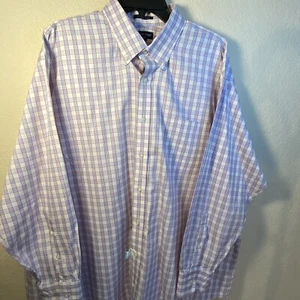 LANDS'END Mens Button Front Blue And Red Checks Casual Shirt Sz 2XL (18.5/34) - Picture 1 of 8