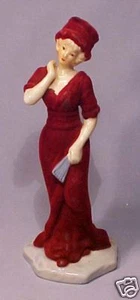Alte Porzellan Art Deco Burgunder Dame mit Fächer Figur - Bild 1 von 4