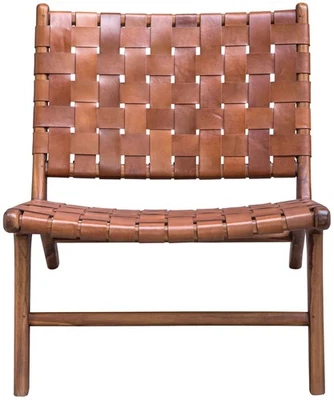 Uttermost 25484 trenzado 26" W mediados de siglo moderno cuero tejido bajo - coñac / teca Foto 1 de 4