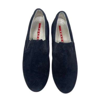 $1200 De Colección Prada Negro Gamuza Cuero Sin Cordones Zapatos Mocasines Y2K 40.5  Foto 1 de 4