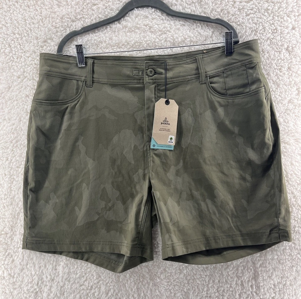 Prana Shorts Womens 22W Charcoal Camo Halle Short Plus II