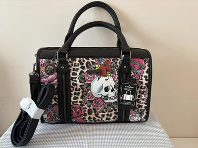 Ed Hardy Cheetah Skull Flowers Tattoo Design Satchel Crossbody Bag NWT - Image 1 of 4