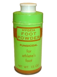 Polvere per piedi Hygeia vintage 1,5 oz latta verde/lattina di metallo (vuota) - Foto 1 di 7