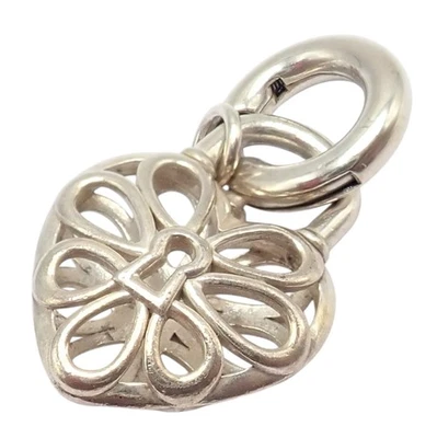 Tiffany & Co. Silver Heart Daisy Padlock Charm Pendant + Spring Ring Clasp - Image 1 of 4