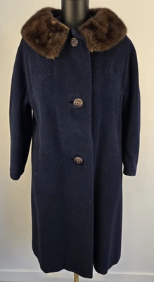 Casaco de pele vintage SHAGMOOR colarinho azul marrom feito em união feminino retrô anos 50 anos 60 - Imagem 1 de 4