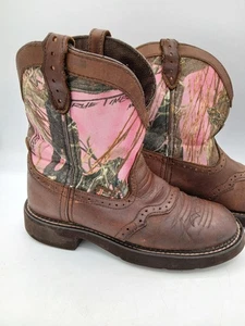 Justin Gypsy Damengröße 8 B Stiefel L9610 braun Leder rosa Tarnmuster KOSTENLOSER VERSAND! - Bild 1 von 14