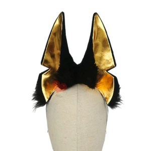 New Halloween Custom Headdress Anubis Cosplay Ear Black Golden Wolf Beast Ear - Picture 1 of 7
