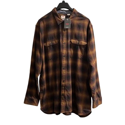 Levis The Worker Shirt Mens 3XLT Brown Black Flannel Relaxed Fit Workwear Chore - Image 1 of 4