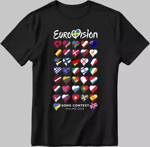 All Flag Eurovision Song Contest MALMÖ 2024 White-Black Men / Women T Shirt TB - Picture 1 of 6