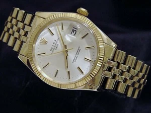 Rolex Date 1503 Men 14K Yellow Gold Watch Silver Dial USA Oval Link Jubilee Band - Picture 1 of 5
