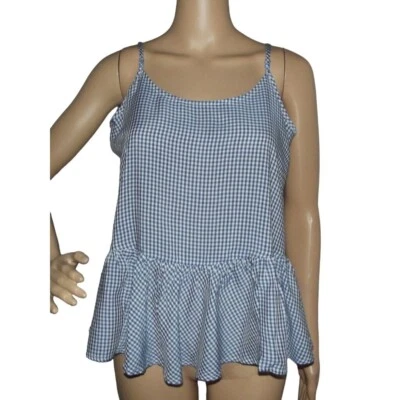Старый темно-синий Cami женщин маленький имбирь пеплум декольте синий белый клетку Майка - Изображение 1 из 4